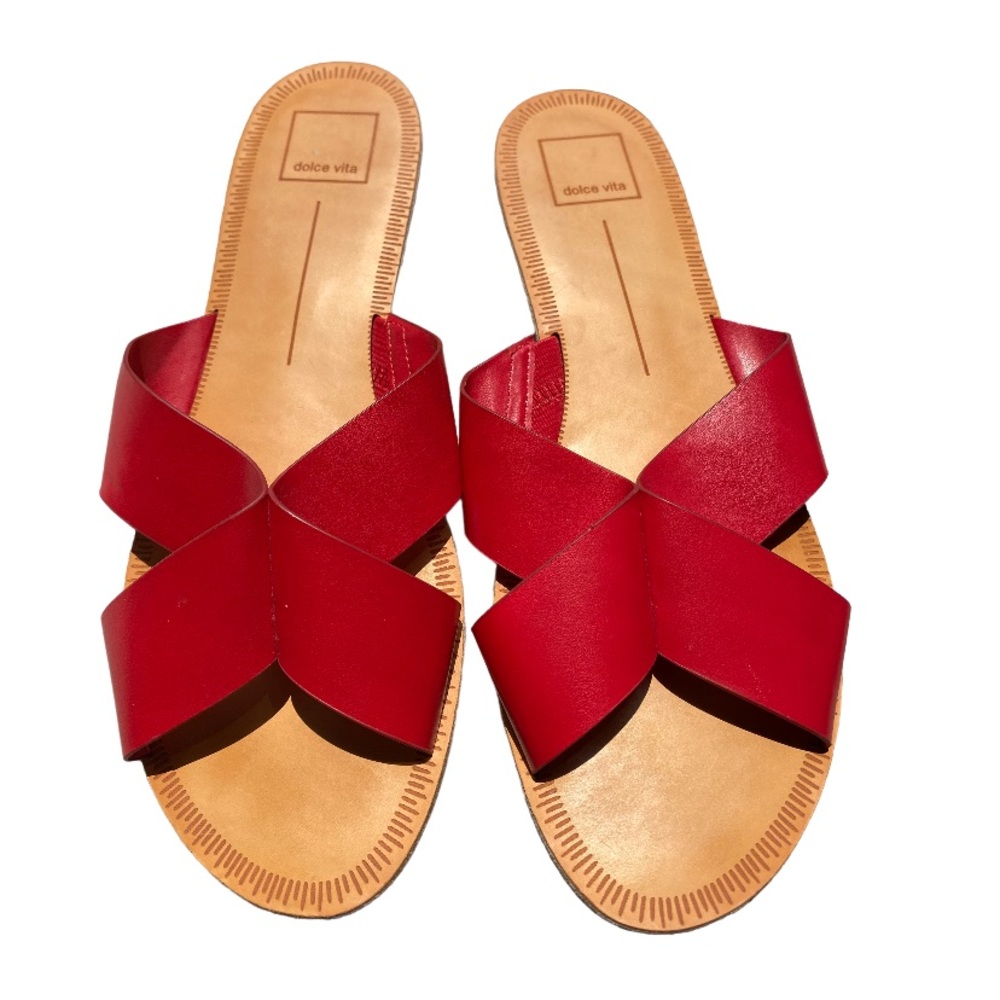 Dolce Vita Saffron Red Slides Sandals Flats Size 9